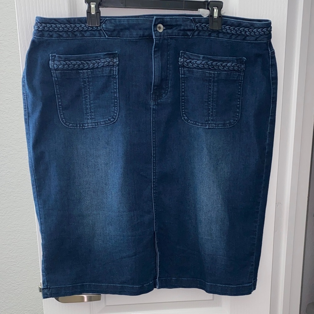 Cato Dark Blue Denim Skirt with Braided Detail